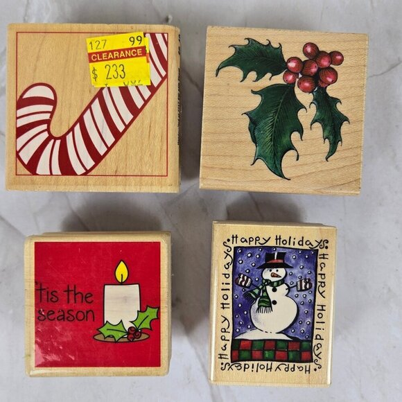 Set of 13 Christmas Themed Stamps Graphics Candy Cane Bells Tree Holly Leaves - Picture 6 of 8